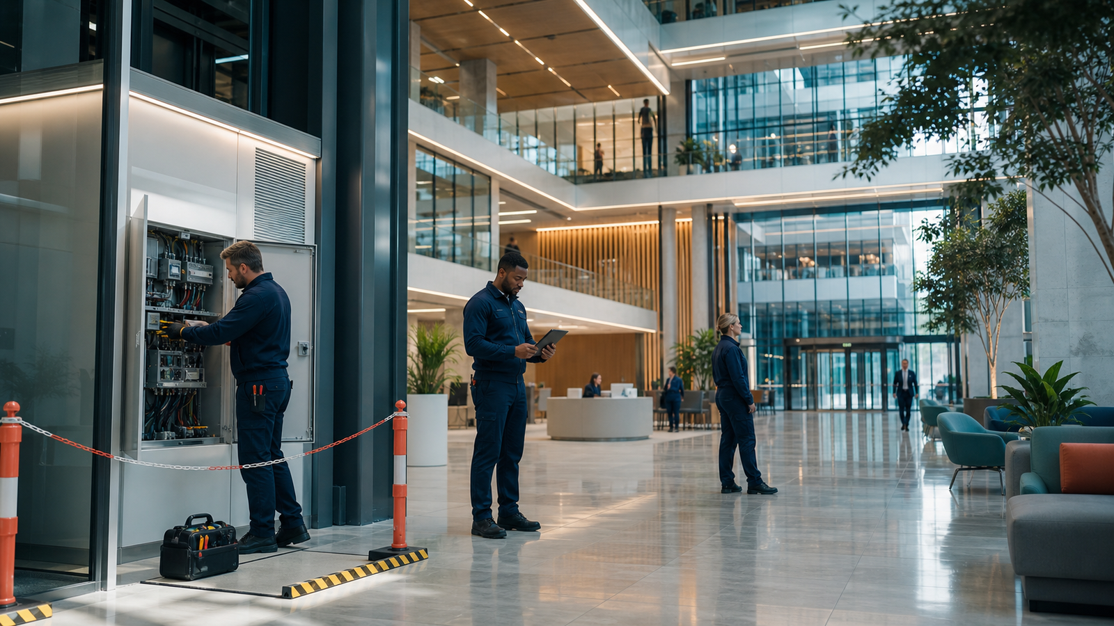 MAMGOC facilities management team working in a commercial building